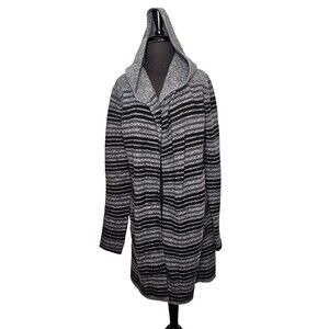 TOAD & CO Merino Heartfelt Hoodie Cardigan Womens Small Gray Stripes Pockets